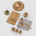 Wooden Tableware Set Including Spoons Bowls Plates And Cutting Board