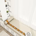 Bright White Window Bench With Beige Cushion Decorative Patterned Strip And Potted Plant