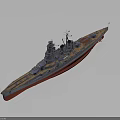 Detailed Military Battleship Weapon Model With Gray Hull And Red Bottom Design