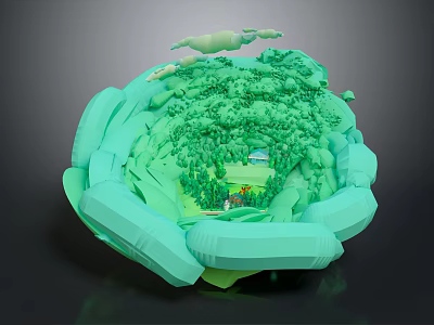 Vibrant Green 3D Landscape Model With Lush Forest Trees And Floating Clouds 3d model
