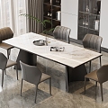 Modern Light Luxury Restaurant Marble Dining Table and Chair Combination Bar Dining Table Rock Board Dining Table Leather Dining Chair Cabinet Wine Cabinet 3d model