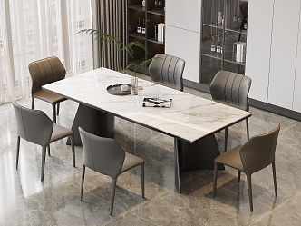 Modern Light Luxury Restaurant Marble Dining Table and Chair Combination Bar Dining Table Rock Board Dining Table Leather Dining Chair Cabinet Wine Cabinet 3d model