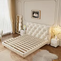 Modern Cream White Tufted Upholstered Double Bed For Cozy French Style Bedroom Interior Design