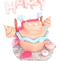 Colorful Birthday Cake With Happy Letters Star Decorations Ice Cream Cones Lollipops And Cupcakes