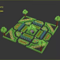 Green Maze Garden Landscape Featuring Winding Paths Trees And Central Fountain