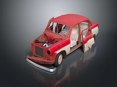 Vintage Red Car With Open Doors Hood And Exposed Interior Details 3d model