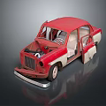 Vintage Red Car With Open Doors Hood And Exposed Interior Details