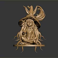 Golden Decorative Figurine As Lifestyle Product With Hat Wearing Character Sitting On Round Base