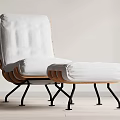 Modern Lounge Chair With White Fabric Cushion Wooden Frame Black Metal Legs And Ottoman
