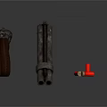 Vintage Revolver Pistols With Metal Finish And Red Magazines On Dark Background