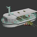 3D Rendered Ship With Roof Life Rings And Ramp