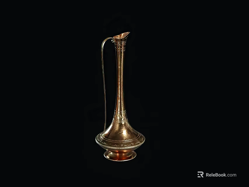 Ornate Brass Ewer With Intricate Patterns And Long Spout Design 3d model 