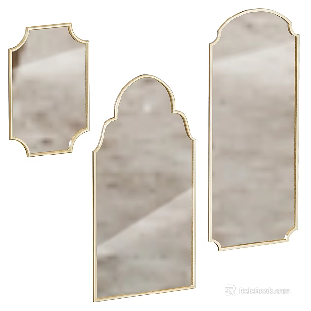 Elegant Gold Framed Mirrors With Unique Shapes For Home Decor 3d model