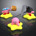 Pink Cartoon Characters On Yellow Star Bases With Wooden Barrel And Umbrella