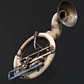 Vintage Brass Musical Instruments With Curved Tubes And Horn Bells For Art Supplies