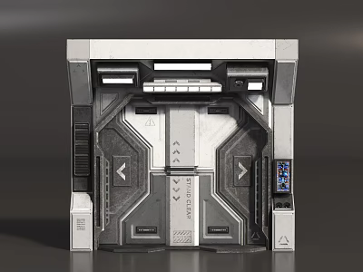 Futuristic Industrial Double Doors With Metallic Surface And Digital Control Panel 3d model
