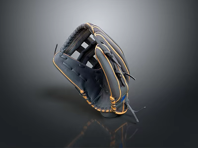 High Quality Professional Leather Baseball Glove With Dark And Yellow Stitching Design 3d model