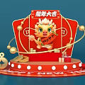 Chinese New Year Decorative Display With Red Gold Dragon And Fortune Elements 3d model