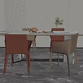 Modern Interior Dining Table Set With Marble Top And Red Beige Chairs 3d model