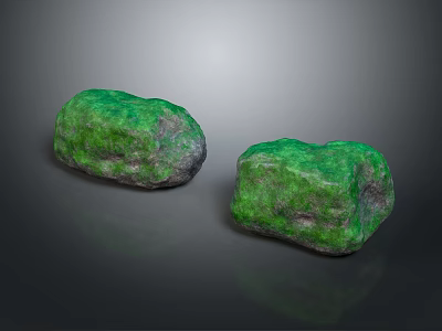 Two Green Natural Rough Stone Specimens With Textured Surface And Irregular Shape 3d model