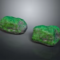 Two Green Natural Rough Stone Specimens With Textured Surface And Irregular Shape