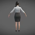 Business Woman In White Shirt And Black Skirt Standing Against Gray Background
