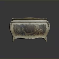 Vintage Decorative Storage Chest With Painted Illustrations And Carved Details