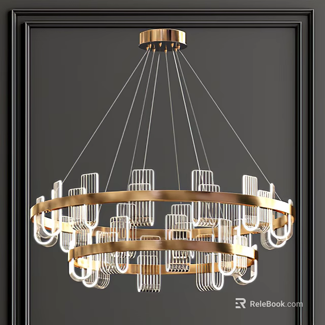 Elegant Modern Double Ring Chandelier With Metal Frame And Glass Shades 3d model 