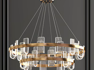 Elegant Modern Double Ring Chandelier With Metal Frame And Glass Shades 3d model