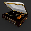 Vintage Black And Gold Turntable With Transparent Lid And Control Panel