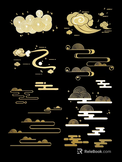 Traditional Cloud Carvings With Golden White Patterns And Elegant Curved Design Elements 3d model