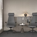 Modern Office Chairs In Stylish Workspace With Bookshelf Table Lamp And Round Table
