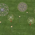 Multiple Dandelion Shaped Outdoor Lights Illuminated on Grass for Night Garden Decor