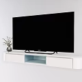 Modern White TV Stand with Large Flat TV Blue Compartment and Dried Flower Vase