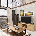 Modern Apartment Living Room With Large Windows Mountain View Sofa Coffee Table And Wall Paintings