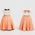 White Top Orange Skirt Bow Detail A Line Dresses For Women Summer Style