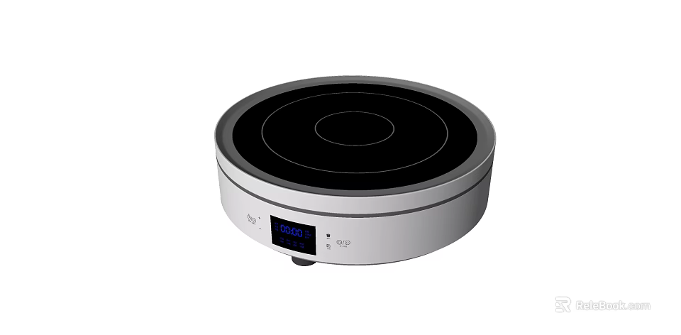 Modern Round Kitchen Appliance Induction Cooktop With White Base Black Panel And Digital 3d model 