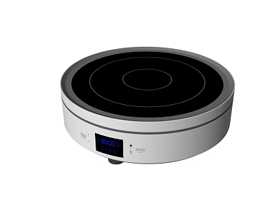 Modern Round Kitchen Appliance Induction Cooktop With White Base Black Panel And Digital 3d model