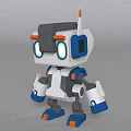 Cute Q Version Game Animation Robot Character With Big Glowing Eyes White Blue Gray Orange