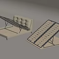 Double Bed Frame With Metal Slats Wooden Base And White Mattress