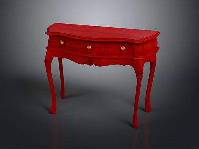 Elegant Red Classic Style Console Table With Carved Legs And Decorative Drawers 3d model