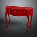 Elegant Red Classic Style Console Table With Carved Legs And Decorative Drawers
