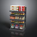 Organized Food Shelf Display With Canned Goods Bottled Condiments And Boxed Foods