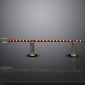 Red And White Striped Road Barrier With Wooden Support Posts