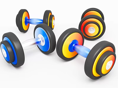 Colorful Dumbbells With Multi Colored Weight Plates For Fitness Training Equipment 3d model