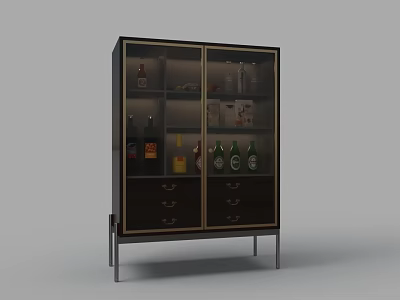 Modern Wine Cabinet With Glass Doors Drawers And Wine Bottle Storage 3d model