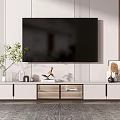 Modern White TV Stand with TV Decorative Plant Ornaments and Picture Frame