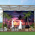 Sunset Check in Photo Spot With Wooden Pergola String Lights Palm Trees On Lawn