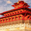 Ancient Architecture Red Multi Tiered Tower With Traditional Eaves Wooden Brackets And White Railings
