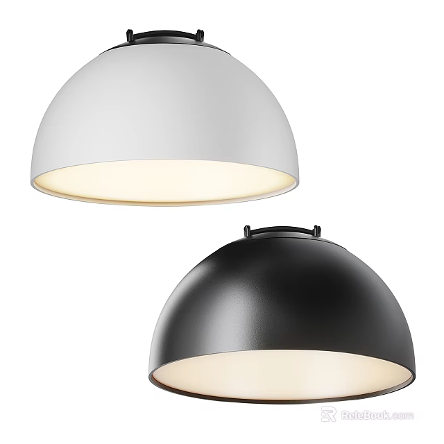 Modern White and Black Dome Shaped Pendant Lights with Metallic Finish and Illuminated Glow 3d model 